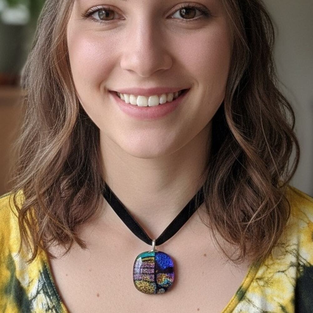 Handmade upcycled glass art pendant necklace